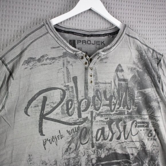 4XL Projek Raw Grunge Tee Mens Grey Y2K - Picture 4 of 8